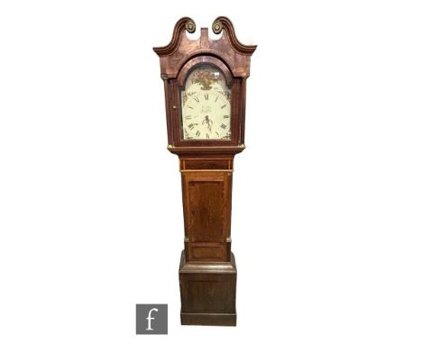 A 19th Century oak and mahogany longcase clock by C O Allen Bewdley, the eight day striking movement enclosed by a glazed pil