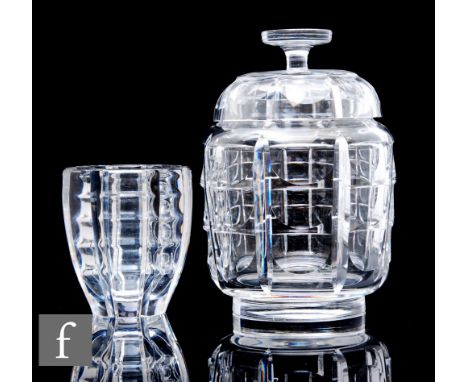 A mid 20th Century Orrefors large clear crystal glass lidded jar, circa 1960, designed by Simon Gate in the A Thousand Window