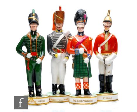 A group of four Clarice Cliff The Old Brigade hand modelled figures of soldiers circa 1952, to include The Prince of Wales Ow