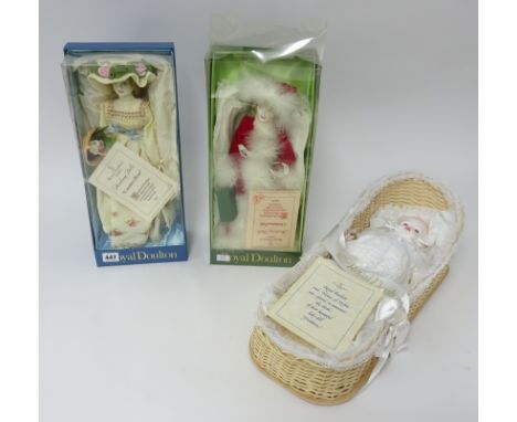 Royal Doulton, assortment of dolls including, 'Country Rose', 'Christmas Doll' and 'Baby Doll First Born' (3).