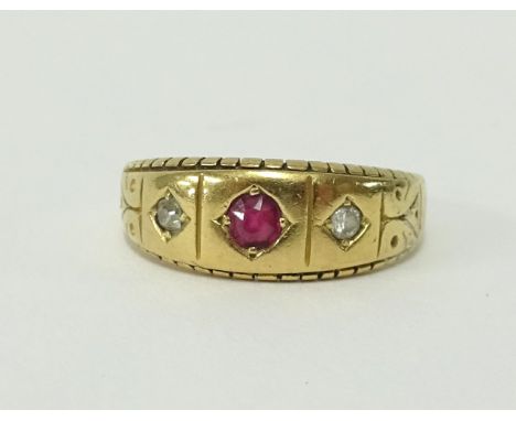 An 18ct ruby and diamond ring.