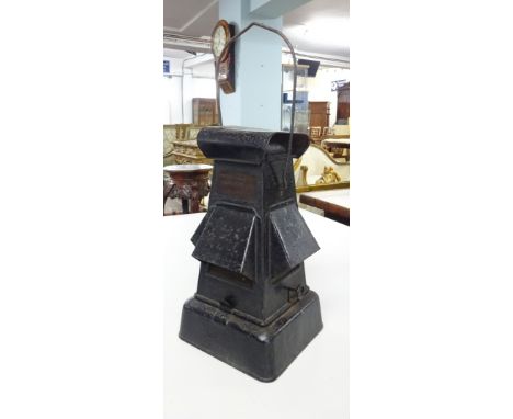 A vintage metal cross roads lantern with plaque marked 'Ministry of Supply Pattern, CGP limited', height 27cm.