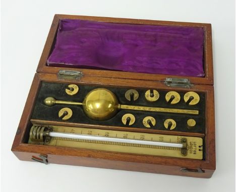 A Syke's hydrometer and thermometer by Joseph Long of London, early 20th century, boxed.