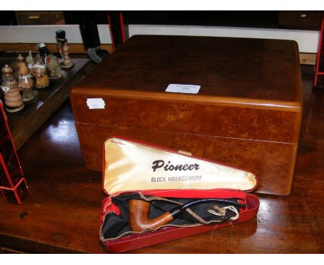 A walnut humidor, a cased pipe etc.