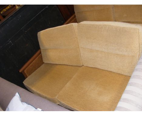 A contemporary Bergere three seater sofa with yellow cushions - length approx. 190cm