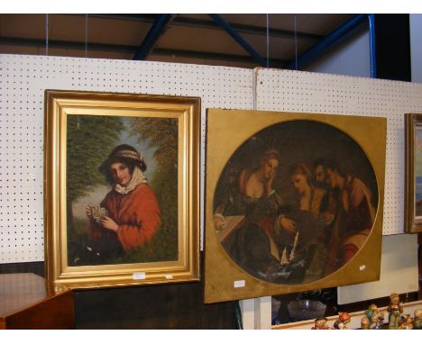 A 19th century oil on canvas of girl holding playing cards, together with one other picture CONDITION REPORT We have attached