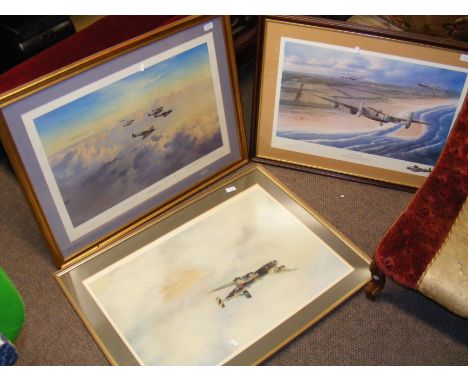 A Limited Edition signed print No.137 of 500 - 'Enemy Coast Ahead' by M A KINNEAR, together with two other prints of fighter 