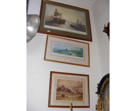 A Limited Edition print of the old Undercliff road, Niton, together with one other coloured print of shipping and a watercolo