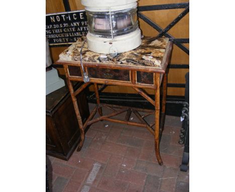 An antique bamboo single drawer side table with marble topCONDITION REPORTgood condition