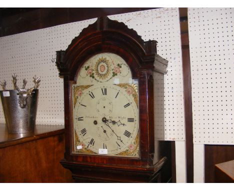 A 19th century Isle of Wight eight day Grandfather clock - for restoration, the painted arch dial marked J.Hawkins, Isle of W
