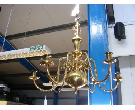 A six branch brass ceiling light