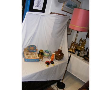 A mid-century Italian table lamp, Danish standard lamp, together with vintage pottery