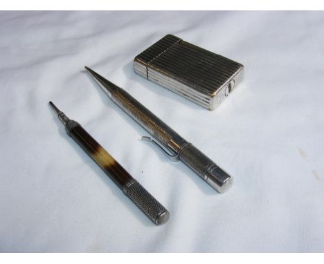 Two Sampson Mordan propelling pencils, together with a vintage Dunhill lighter