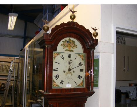 An antique Isle of Wight eight day Grandfather clock - the painted arch dial marked S. Lelli of Newport, having separate seco