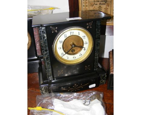 A Victorian slate mantel clock - 24cm high with movement by Jules Rolez