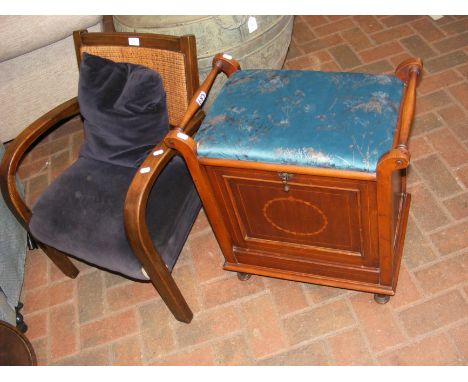 A 1920's style nursing chair together with piano stool with storage below
