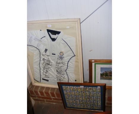 A signed Hampshire cricket shirt, together with signed England Australia 1955 Henley test programme and cricket cigarette car