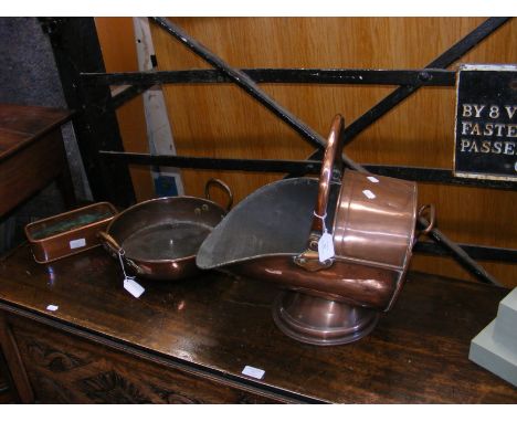 An old copper scuttle, skillet etc.