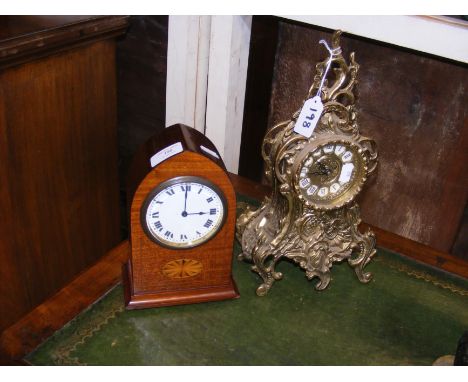 A small Edwardian mantel clock, together with a reproduction gilt clock