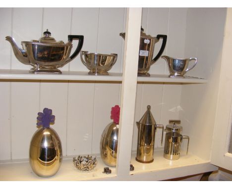 A Hegworth four piece silverplated drinks service, including coffeepot, teapot, sugar bowl and milk jug, together with contem