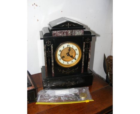 A Victorian slate and marble mantel clock with striking movement by Moulin - 32cm high