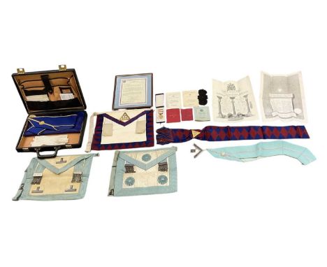 MASONIC INTEREST; a quantity of Masonic regalia in a Toye Kenning &amp; Spencer Ltd Masonic Regalia Specialists box, leather 