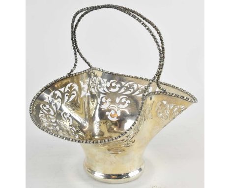 FENTON BROTHERS LTD; a George V hallmarked silver pierced basket with fixed handle, Sheffield 1936, height 20cm, width 21cm, 