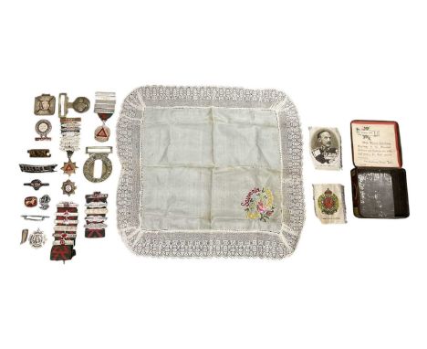 A group of various military and other collectables including a WWI Cadbury's Chocolate wounded sailor and soldier tin (empty)