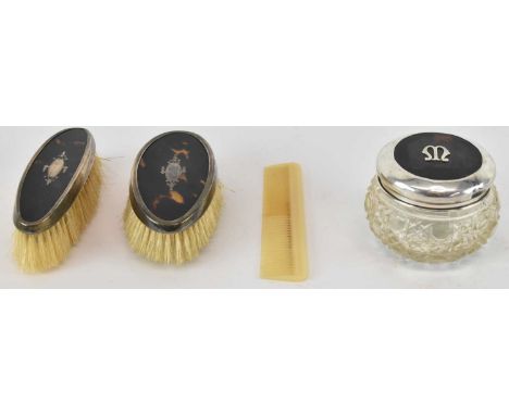 Two cased George V hallmarked silver mounted tortoiseshell dressing table brushes, Birmingham 1926, a comb and a hallmarked s
