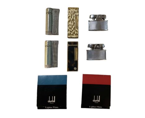 Two Dunhill cigarette lighters, two stainless steel Ronson lighters (one cased), two Imco-Triplex Junior lighters and two pac