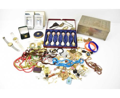 A quantity of various items of costume jewellery and collectables including necklaces, brooches, watches, pendants, earrings,