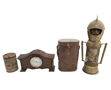 An Edwardian mahogany mantel clock with white enamel dial, height 16cm, width 27cm, a cased pair of Jules Huet &amp; Cie bino