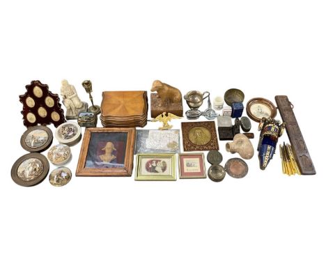 A quantity of assorted collectors' items and treen including scratchbuilt Murano race car, silver plated cream jug, pair of m