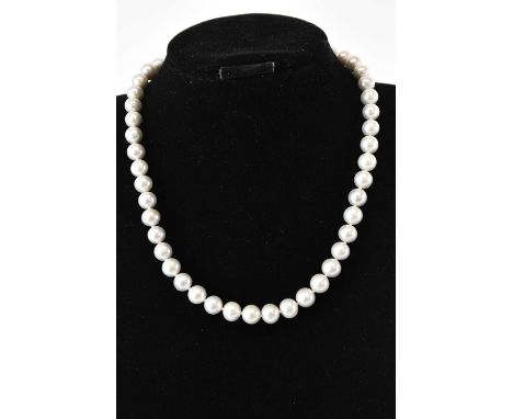 A single strand cultured pearl necklace, with 9ct white gold clasp, length 46cm.