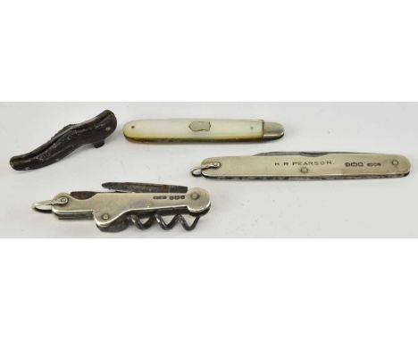 SAMPSON MORDAN &amp; CO LTD; a George V hallmarked silver penknife, Sheffield 1918, length 8.5cm, a further George V hallmark