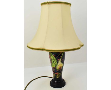 MOORCROFT; a modern 'Queen's Choice' pattern lamp by Emma Bossons, with original shade, height to top of shade 47cm.