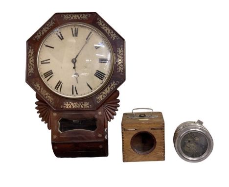 A 19th century mahogany and brass inlaid wall clock with fusée movement, the white enamel dial set with Roman numerals, heigh