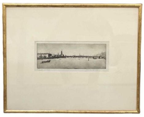 † ALLAN GWYNNE-JONES; a signed etching, 'Bridge over the River', signed lower right and inscribed 'To Gerald, 1st state', 11 