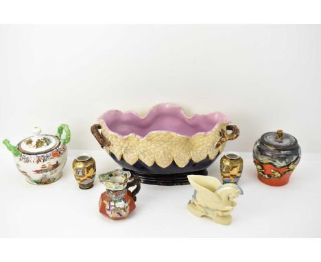 Mixed collectable pottery comprising a Forester's pottery planter in the majolica style, with internal pink glaze and sand te