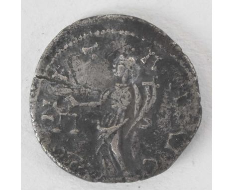 A Roman silver denarius coin, possibly Carausius (285-307), with Moneta holding scales on reverse, diameter 19.6mm, approx 3.