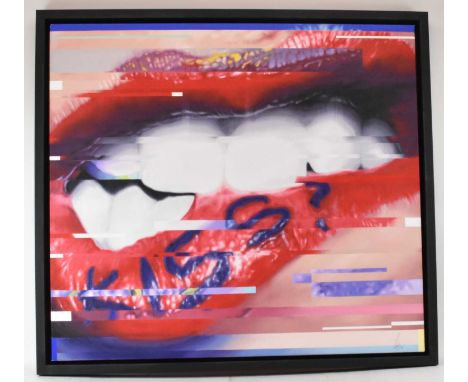 † KRIS HARDY; oil on box canvas, 'I want to kiss you but I'll never miss you', 92 x 101cm, framed.