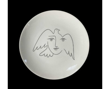 PABLO PICASSO (1881-1973) FOR LIMOGES; a French porcelain plate, 'Lady and Dove', with printed marks to the base, diameter 24