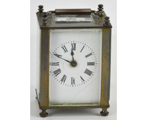 A 19th century brass cased four glass carriage clock, the white enamel dial set with Roman numerals and subsidiary seconds, h