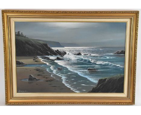 † PETER COSSLETT (1927-2012); oil on canvas, seascape at dusk, signed lower left, 49.5 x 75cm, framed.