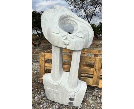 T CHINOFURA; a large white dolomite carved stone figure of kissing ladies, height 160cm, width approx 70cm.Footnote: Buyers p