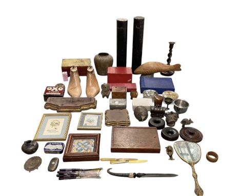 A quantity of assorted collectors' items and treen including a pair of Foster &amp; Sons shoe trees, carved wooden fish, two 