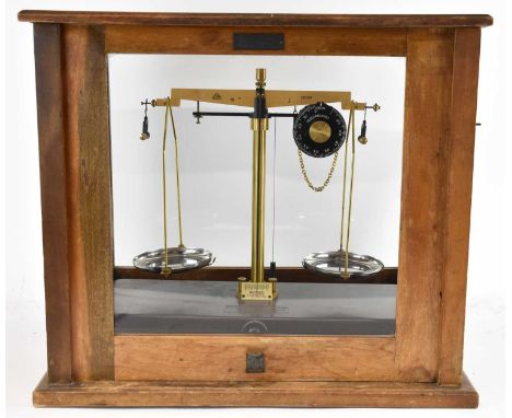 GRIFFIN &amp; GEORGE LTD; a pair of mid century F. E. Becker &amp; Co cased microid chaindial balance scales, 41 x 47.5cm.