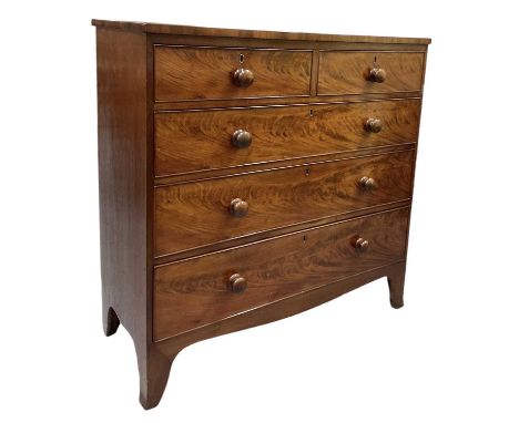 A Victorian mahogany chest of two short over three long drawers, on bracket feet, width 105cm, depth 48cm.Condition Report: N