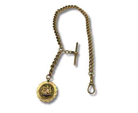 A antique 9ct gold Albert chain &amp; fob. 36.00 grams. Each link individually hallmarked 