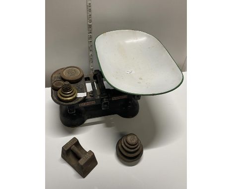 A set of vintage Avery scales and weights, shipping unavailable